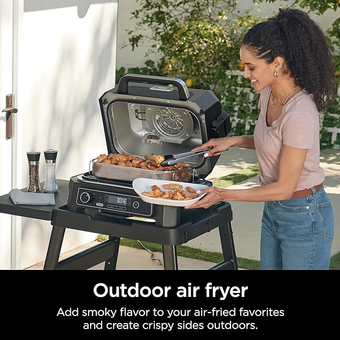 Ninja | Grill & Smoker | Outdoor Woodfire Pro XL | 4 in 1 Grill, BBQ Smoker, Air Fryer & Bake | Portable | Includes Built in Thermometer & 2 Woodfire Pellet Packs | Dark Grey | OG850
