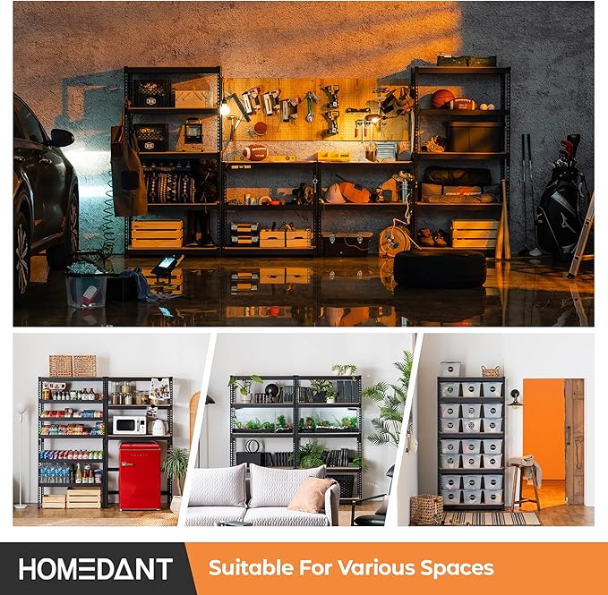 HOMEDANT 5 Tier Storage Shelves Adjustable Laminated Boltless Garage Metal Shelving Unit Heavy Duty Utility Rack Shelf Warehouse Pantry Closet Kitchen 35.9" W x 16.2" D x 71.3" H 2Pack