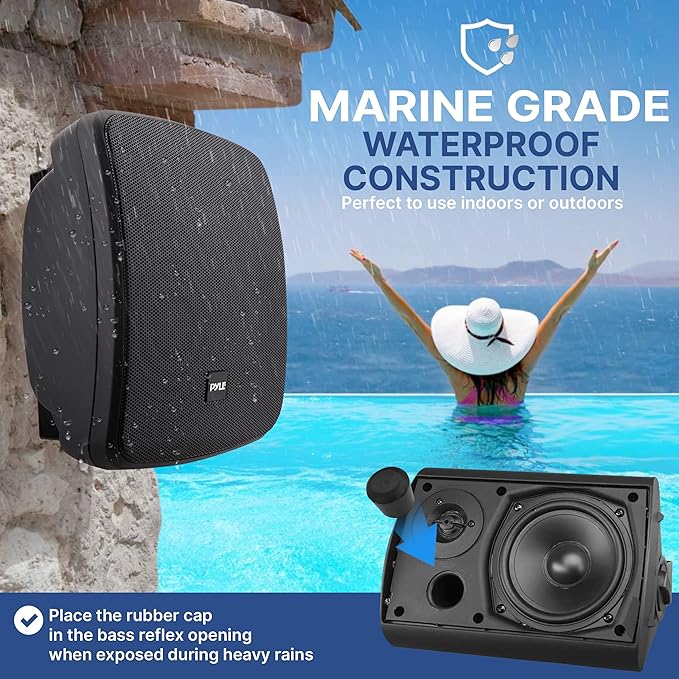Pyle Outdoor Waterproof Patio Speaker - 3.5" 2-Way Weatherproof Wall/Ceiling Mounted Dual Speaker w/Heavy Duty Grill, w/Transformer Adjuster, Universal Mount, in/Outdoor Use PDWR445TB (Black)