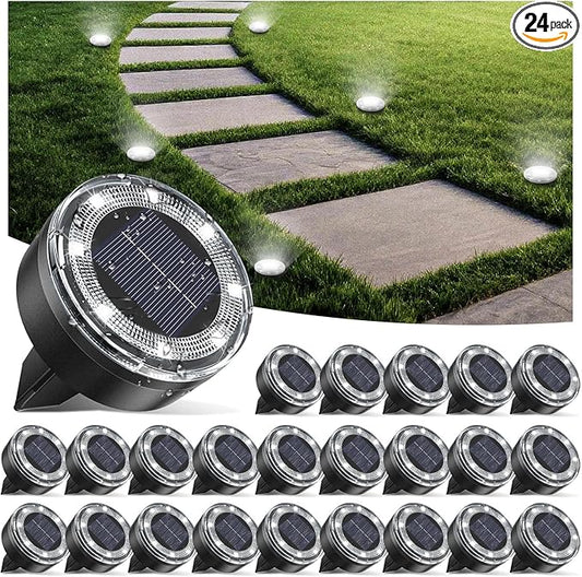Mini Solar Ground Lights, 24 Pack Solar Lights Outdoor Waterproof, Upgraded LED Flat Landscape Lighting for Outside Pathway Garden Patio Yard Driveway,Cold White
