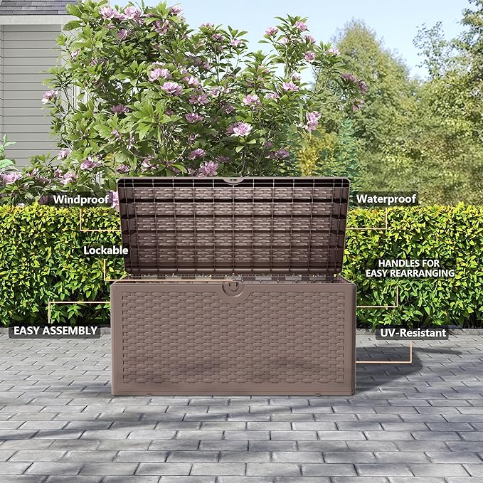 80 Gallon Pro Resin Deck Box, Waterproof Outdoor Storage Bin for Patio, Poolside, and Garden, Lockable & UV-Resistant, Black