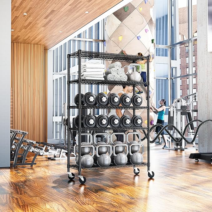 IZEUK Heavy Duty Garage Shelving, 5 Tier Wide Metal Storage Shelf Rack, Adjustable Utility Organizer for Basement, Warehouse, Garage, Black, 23.6" D x 53.1" W x 73.6" H