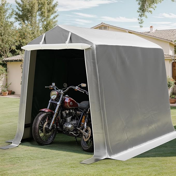 Shintenchi 6x6ft Outdoor Portable Storage Shelter Shed,Carport Storage Shed with Roll-up Zipper Door, Heavy Duty UV Resistant and Waterproof Tarp, Storage for Motorcycle, Bike, Garden Tools