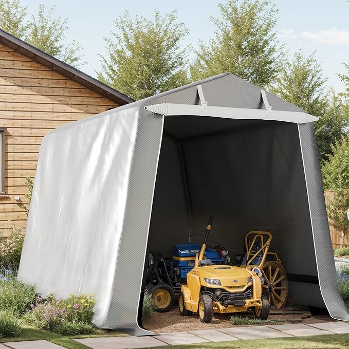 Shintenchi 6x6ft Outdoor Portable Storage Shelter Shed,Carport Storage Shed with Roll-up Zipper Door, Heavy Duty UV Resistant and Waterproof Tarp, Storage for Motorcycle, Bike, Garden Tools