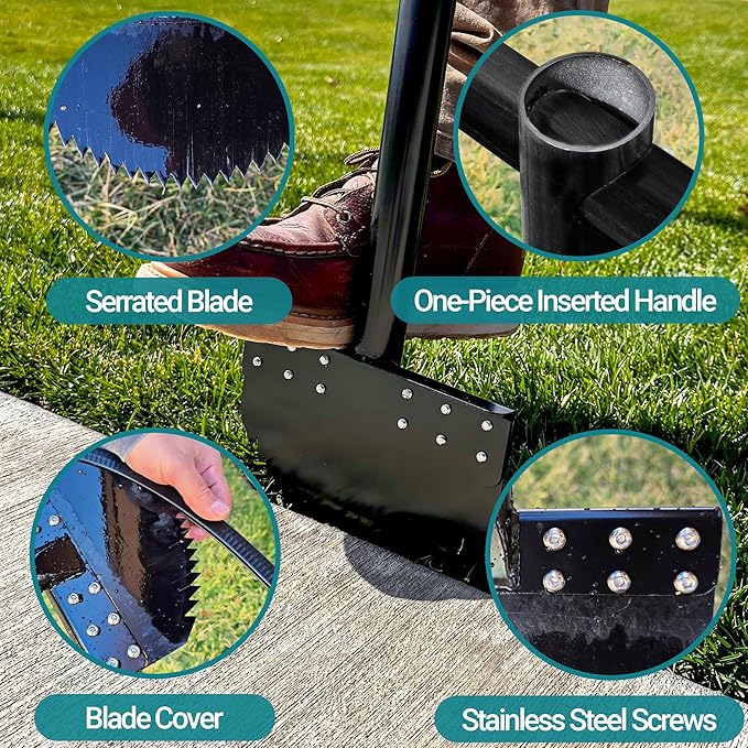 One-Piece 40in Manual Edger Lawn Tool with Spring Steel Blade Manganese Steel Border Edger for Landscaping Rustproof Half Moon Edger with Rubber Handle for Garden Maintenance