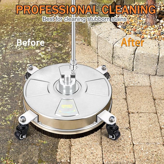 16" Pressure Washer Surface Cleaner, Stainless Steel Power Pressure Washer Attachment for Concrete, Driveway, Patio, Deck Cleaning, with 4 Wheels, 1/4" Quick Connect, 2 Extension Wand, 4000PSI
