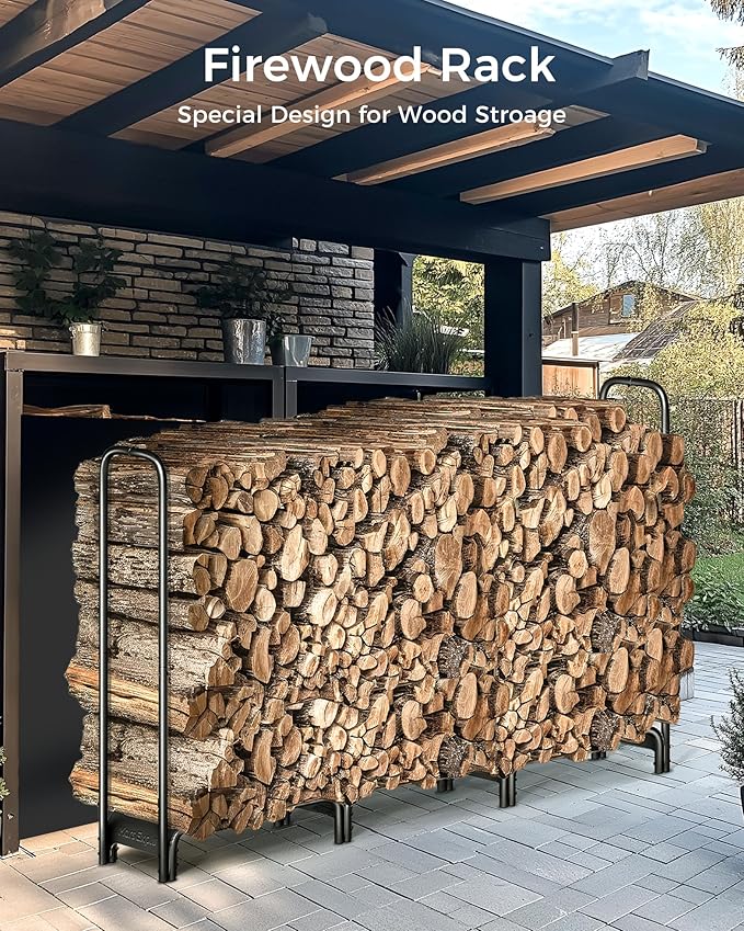 Firewood Rack 6ft, Heavy Duty Fire Wood Storage Racks for Indoor & Outdoor, Metal Log Holders for Firewood，Fireplace Wood Pile Storage Stacker Organizer, Black