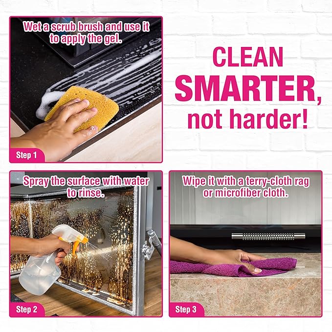 Quick N Brite Fireplace Gel Cleaner with Scrub Brush for Brick, Stone, Rock, Tile, and Marble, Nonabrasive Fireplace Cleaner, Made in the USA, 16 oz