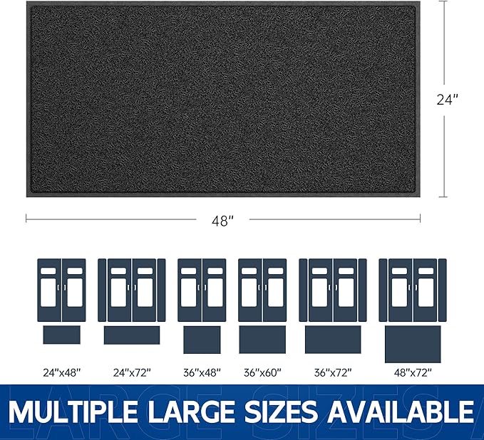 Sturdy Front Door Mat, 48" x 24" Heavy Duty Indoor Outdoor Doormat for Entryway, Fade Resistant, Waterproof Low Profile Entry Mat, Non Slip Welcome Mat for Outside Entrance, Patio, Home