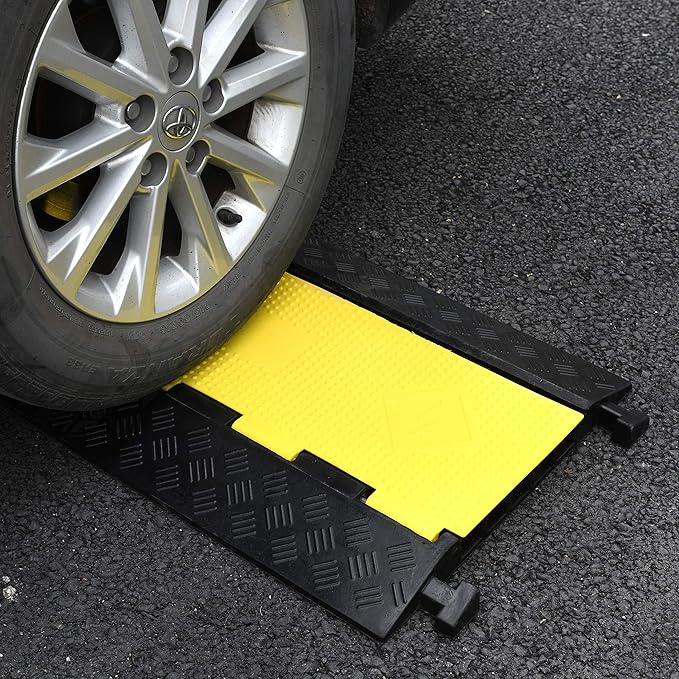 1 Pack Rubber Cable Ramp Hose Cable Protector Ramp 5 Channel 22000Lbs Load Capacity Traffic Speed Bump Wires Power Lines Extension Cord Cover for Indoor Outdoor