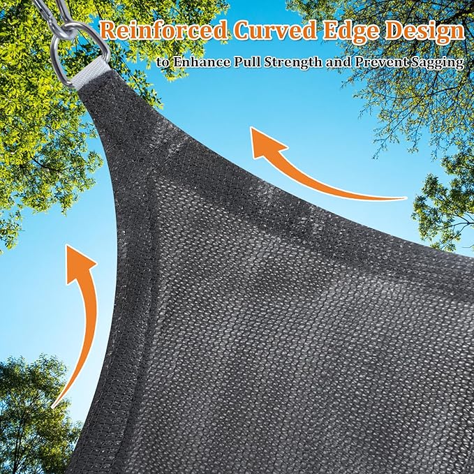 Shade&Beyond Sun Shade Sail Breathable UV Block Outdoor Covering Cloth for Backyard, Pool, 13'X13'X18.4', Dark Grey (Customized Available)