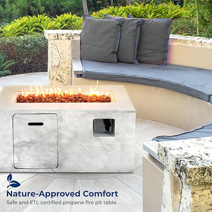 Serenelife Fire Pit Table - 50,000 BTU Propane Gas Fire Pit with Adjustable Flame & Stainless Steel Burner, Weather Resistant, Easy Propane Access, Perfect for Parties & BBQs with Elegant Lava Rock