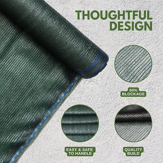 WindscreenSupplyCo] 60% 5'10'' x 100 FT Eyelets Shade Cloth Roll Sunblock Shade UV Resistant Net for Garden Greenhouse Flower Plant Patio Kennel, Green - PS6160GRN