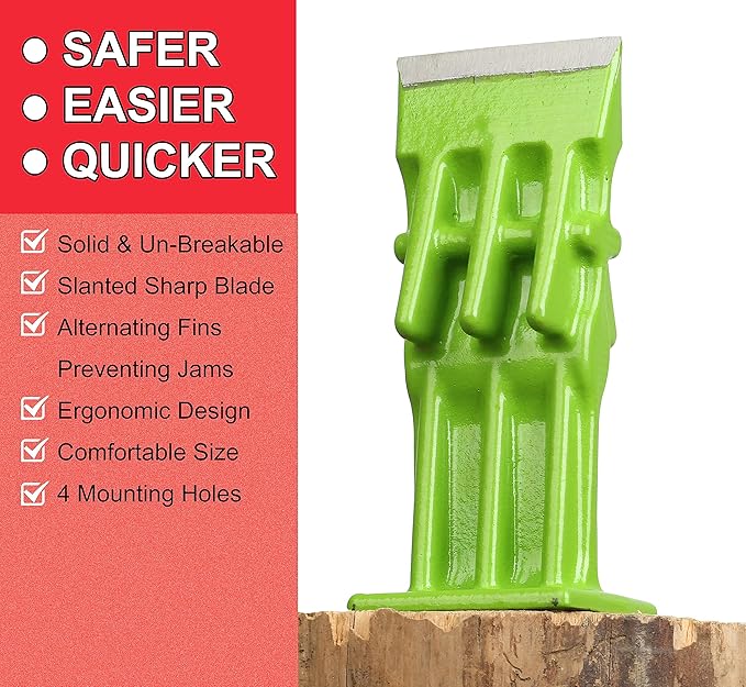 Wood Splitter Manual Kindling Splitter Portable Log Splitter, Wedge Point Head, No Axe! 3 Inch, Green with Safety Black Cover