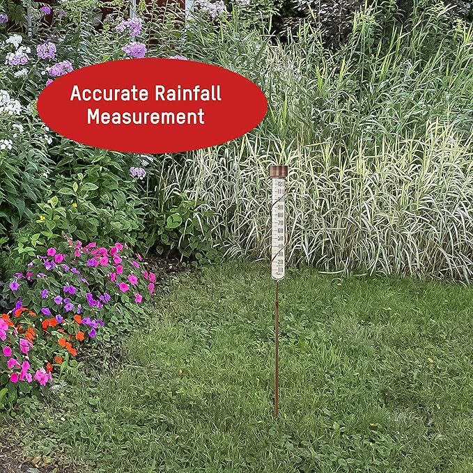 Taylor Heritage Collection Glass Rain Gauge, Measure and Monitor Precipitation, Easy to Read for Backyard, Patio, Garden, and Lawn, 5-inch, Bronze