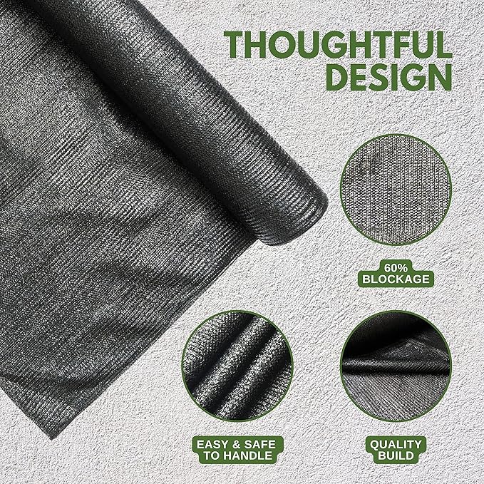 [WindscreenSupplyCo] 60% 5'10'' x 100 FT Eyelets Shade Cloth Roll Sunblock Shade UV Resistant Net for Garden Greenhouse Flower Plant Patio Kennel, Black - PS6160BLKX1