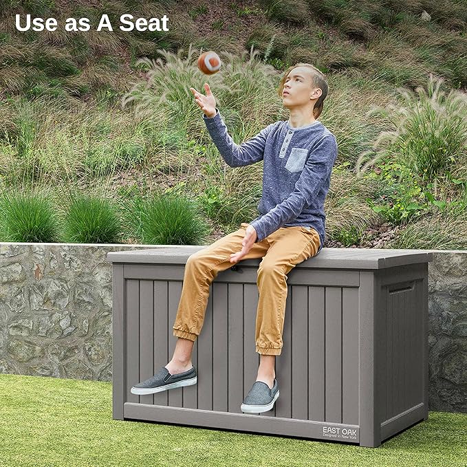 EAST OAK Outdoor Storage Box, 230 Gallon Deck Box,Grey - Lockable, Waterproof, UV-Resistant Large Storage Container for Patio Cushions & Garden Tools.